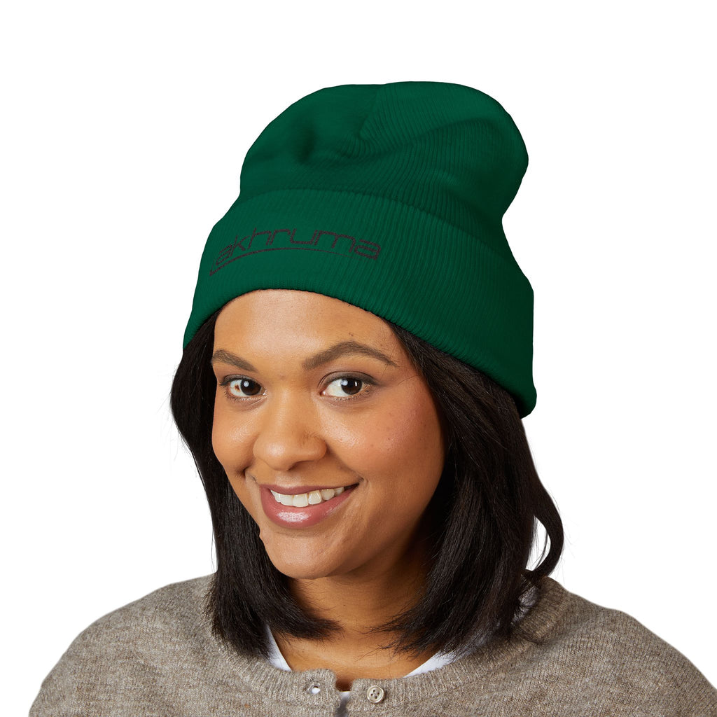 Embroidered 'akhruma' Classic Cuffed Beanie — White Knit Winter Hat