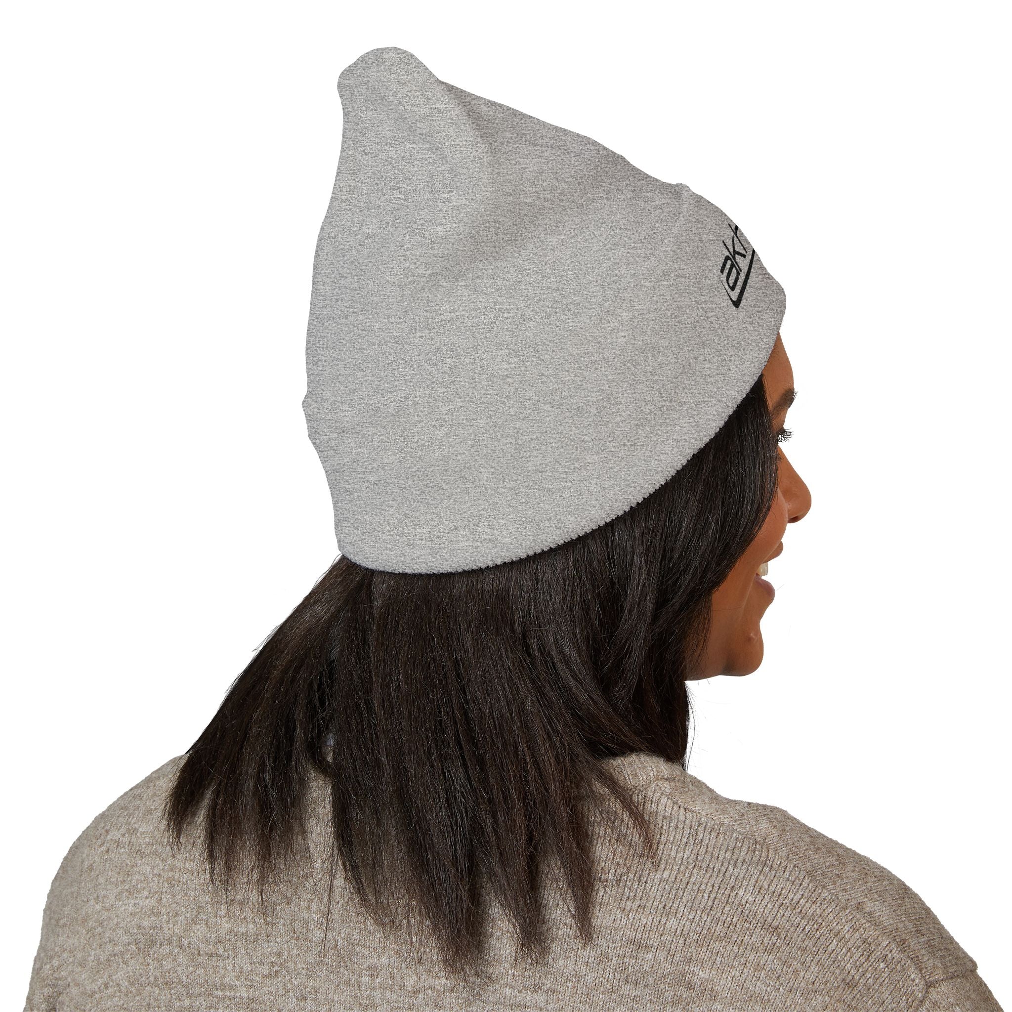 Embroidered 'akhruma' Classic Cuffed Beanie — White Knit Winter Hat