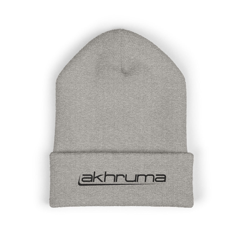 Embroidered 'akhruma' Classic Cuffed Beanie — White Knit Winter Hat