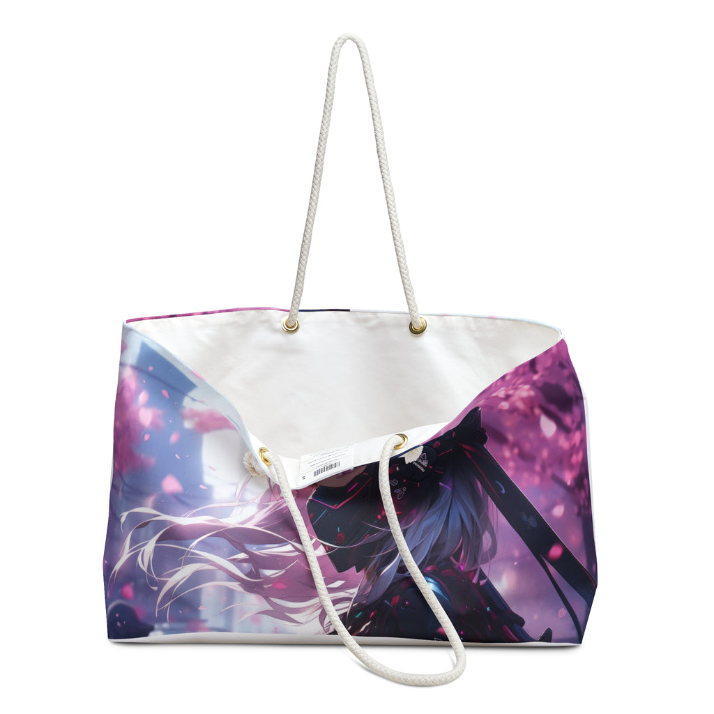 Kitsune Cyberpunk Weekender Bag — Anime Girl Masked Helmet Sakura Travel Tote