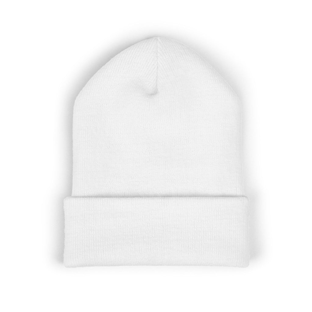 Embroidered 'akhruma' Classic Cuffed Beanie — White Knit Winter Hat