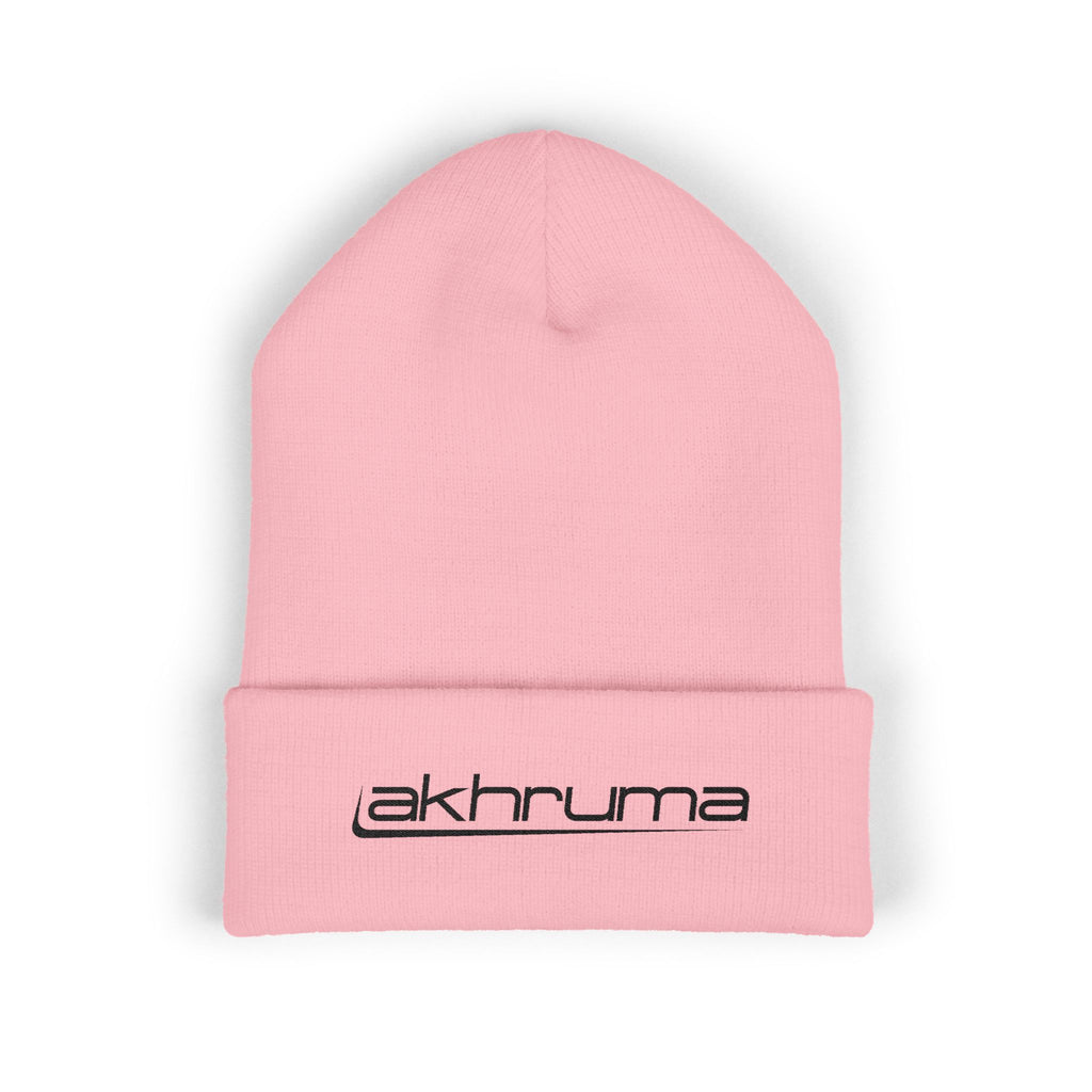 Embroidered 'akhruma' Classic Cuffed Beanie — White Knit Winter Hat