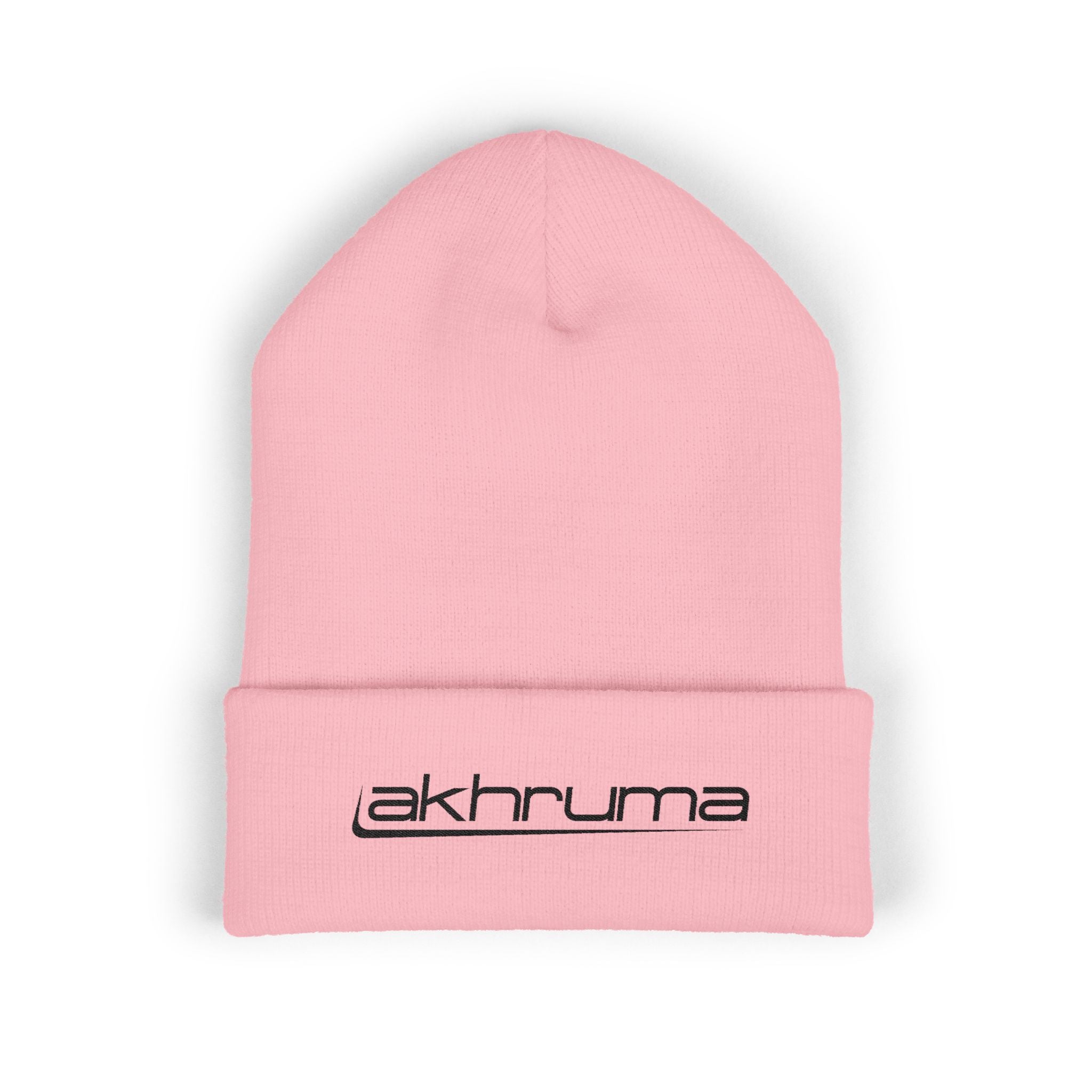 Embroidered 'akhruma' Classic Cuffed Beanie — White Knit Winter Hat