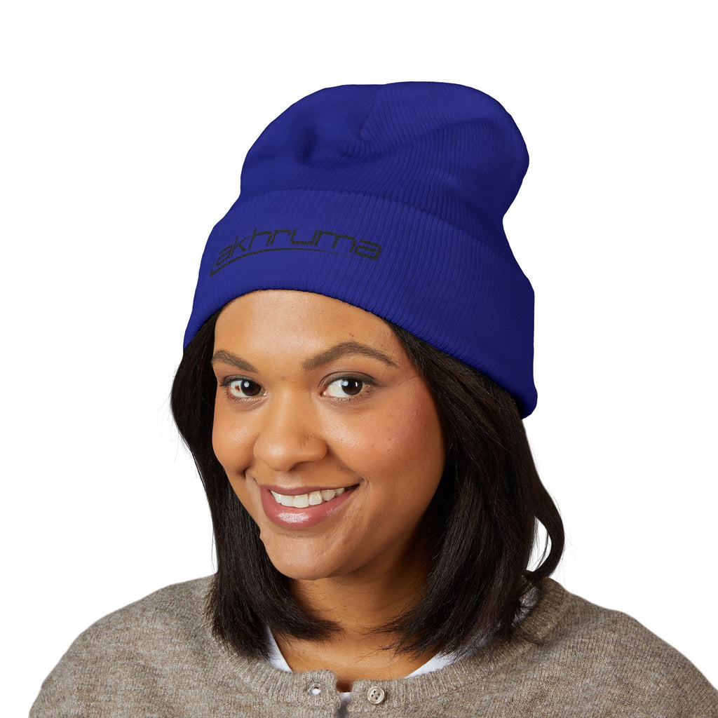 Embroidered 'akhruma' Classic Cuffed Beanie — White Knit Winter Hat